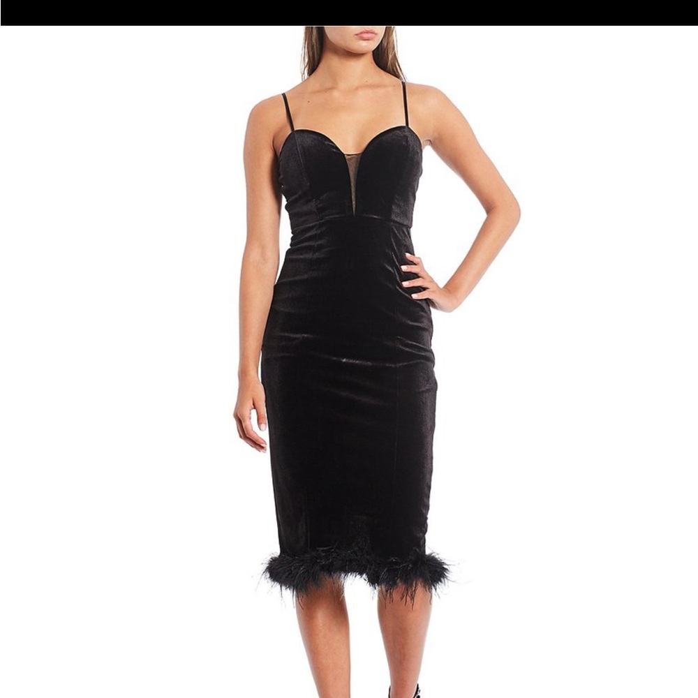Honey and Rosie black dress feathers around bottom size L